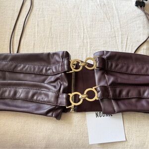 Brown Leather Corset Belt with Gold Buckles